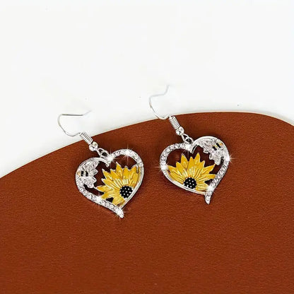 Chic Sunflower Bee Heart Earrings
