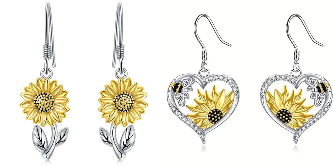 Chic Sunflower Bee Heart Earrings