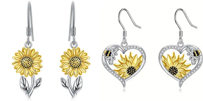 Chic Sunflower Bee Heart Earrings