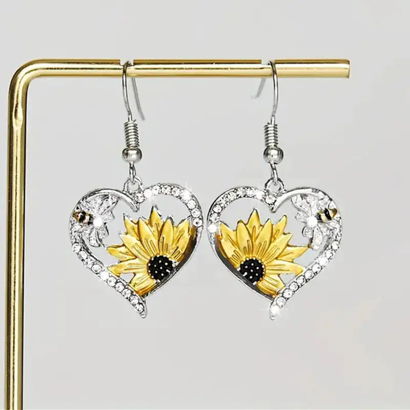 Chic Sunflower Bee Heart Earrings