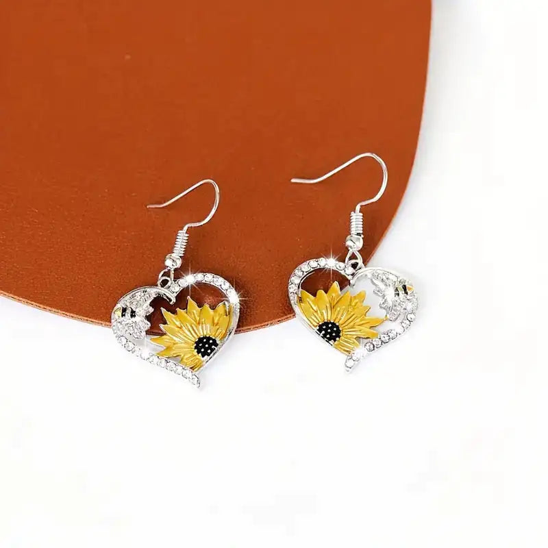 Chic Sunflower Bee Heart Earrings